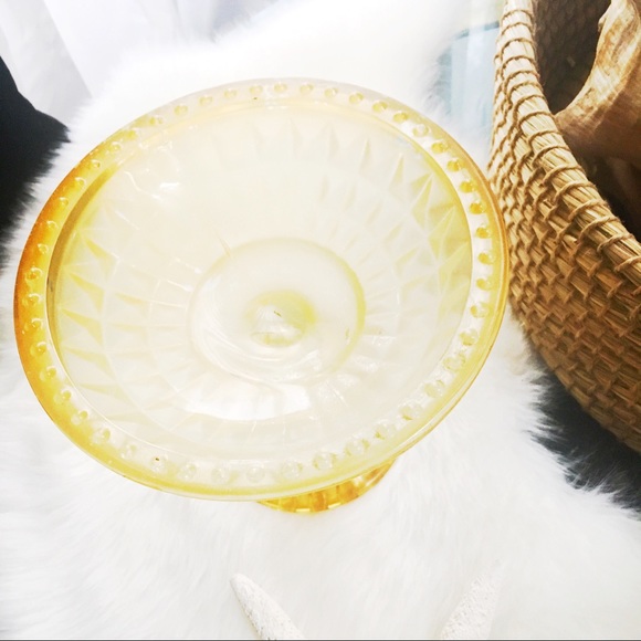 MID CENTURY MOD Golden Frosted Pedestal Candy Dish - Picture 7 of 7